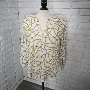 Michael Michael Kors Ladies Size XL Off White Gold Chain Pattern Top
